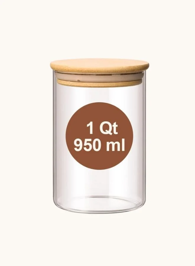 Casa Quesera  Premium Glass Storage Containers with Airtight Wooden Lids 950ml Food Jars Set of 6 for Organized Kitchen and Pantry  | Best Price UAE